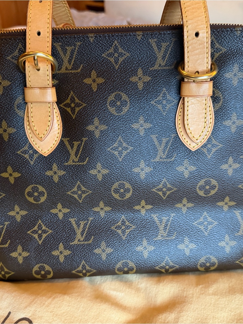 Louis Vuitton Brown Monogram Canvas Tote with Tan Leather Handles